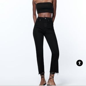 ZARA Black TRF Cropped Flare Jeans